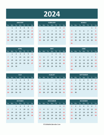 2024 calendar printable in word, pdf
