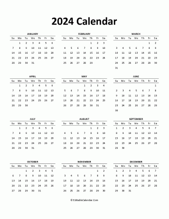 2024 free printable calendar editable