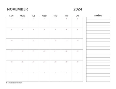 2024 november calendar printable