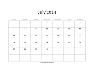 blank july calendar 2024