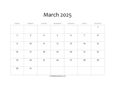 blank march calendar 2025