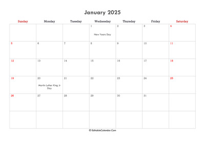 editable calendar january 2025 with notes