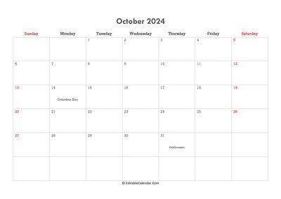 editable calendar october 2024 with notes