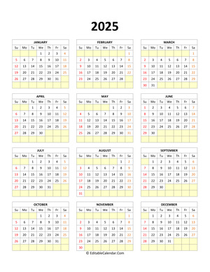 editable calendar template 2025