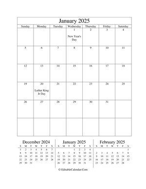 january 2025 editable calendar portrait