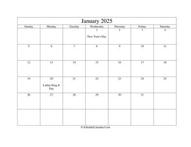 january 2025 printable calendar holidays