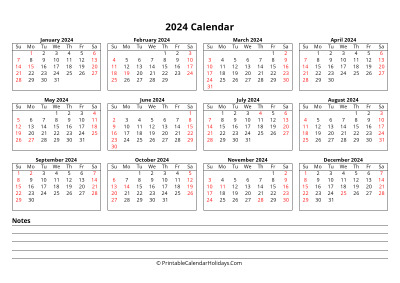 printable calendar 2024 week starts sunday
