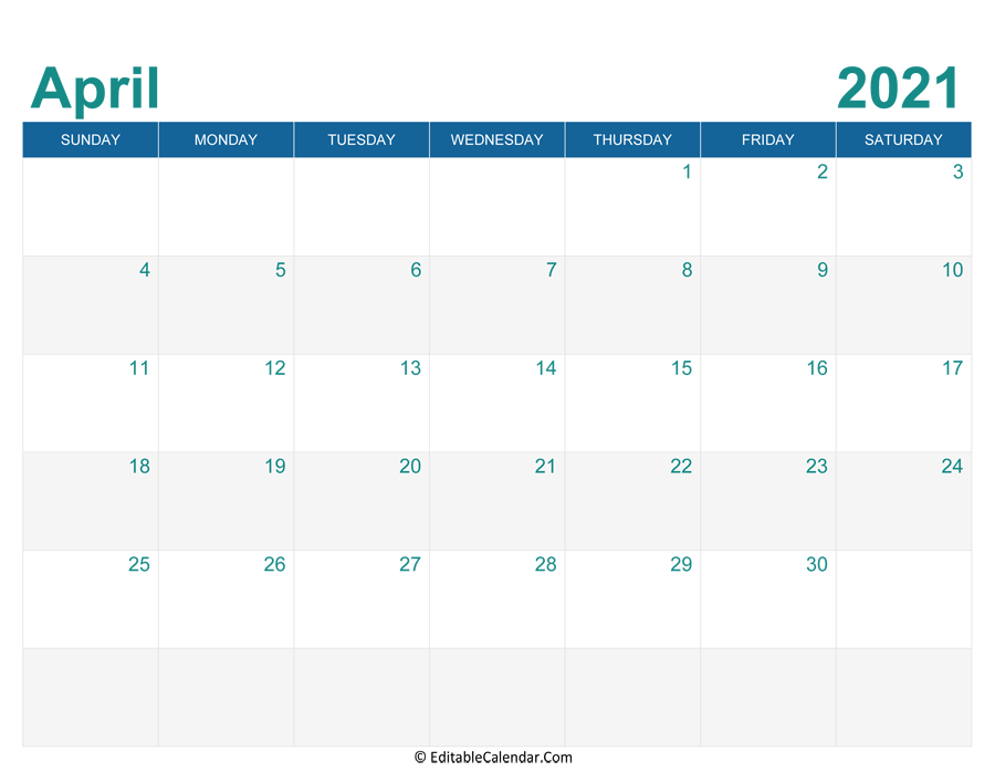 April 2021 Calendar Templates