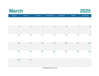 printable monthly calendar march 2025