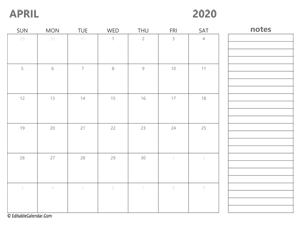 2020 april calendar printable