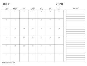 2020 july calendar printable