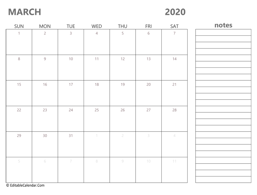 March 2020 Printable Calendar With Holidays