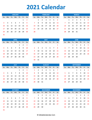 2021 calendar portrait blue style