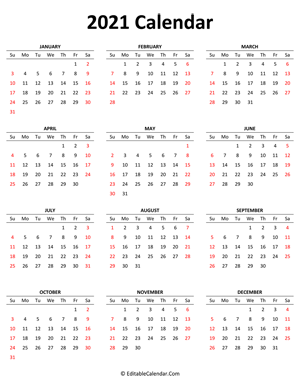 2021 calendar (portrait layout)