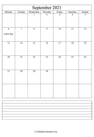 2021 calendar september with holidays and notes portrait