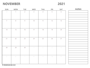 2021 november calendar printable