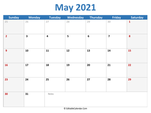 2021 printable calendar may