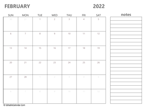 2022 february calendar printable