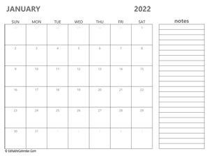 2022 january calendar printable