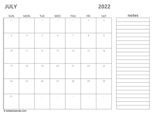 2022 july calendar printable