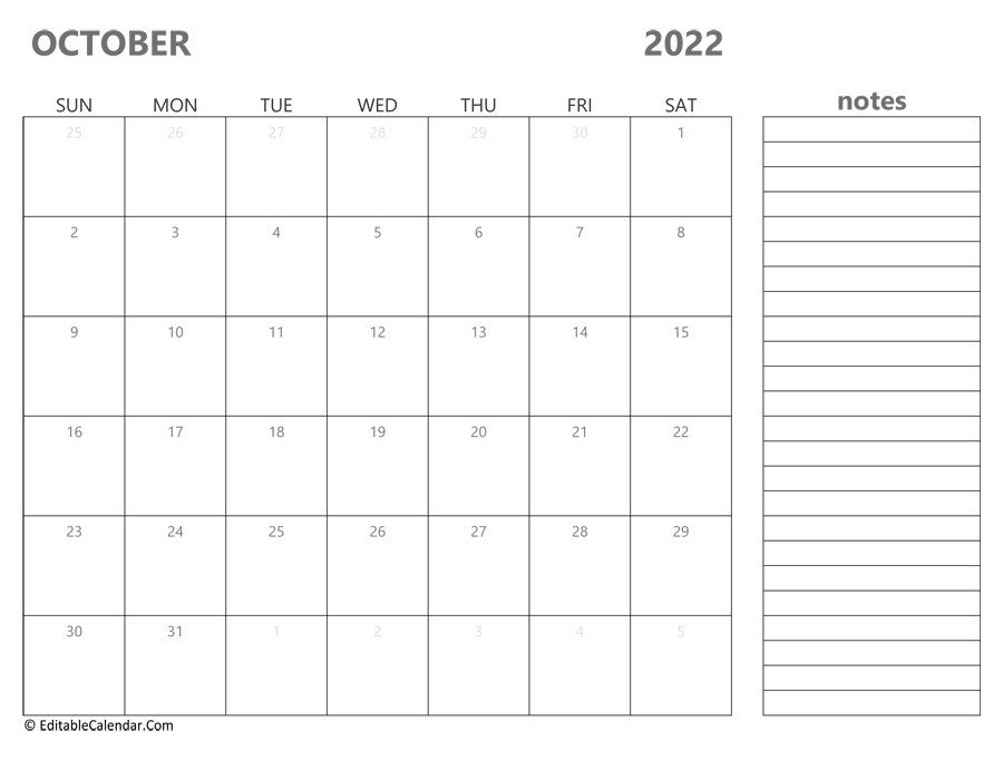 2022 october calendar printable