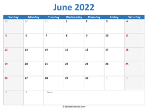 2022 printable calendar june