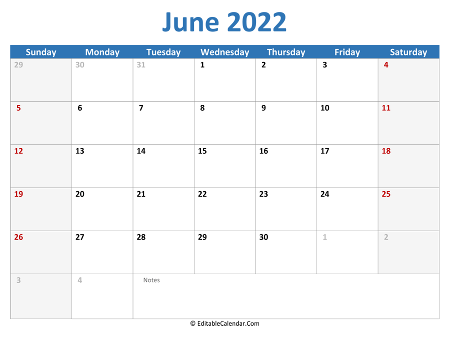 2022 printable calendar june