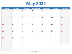 2022 printable calendar may