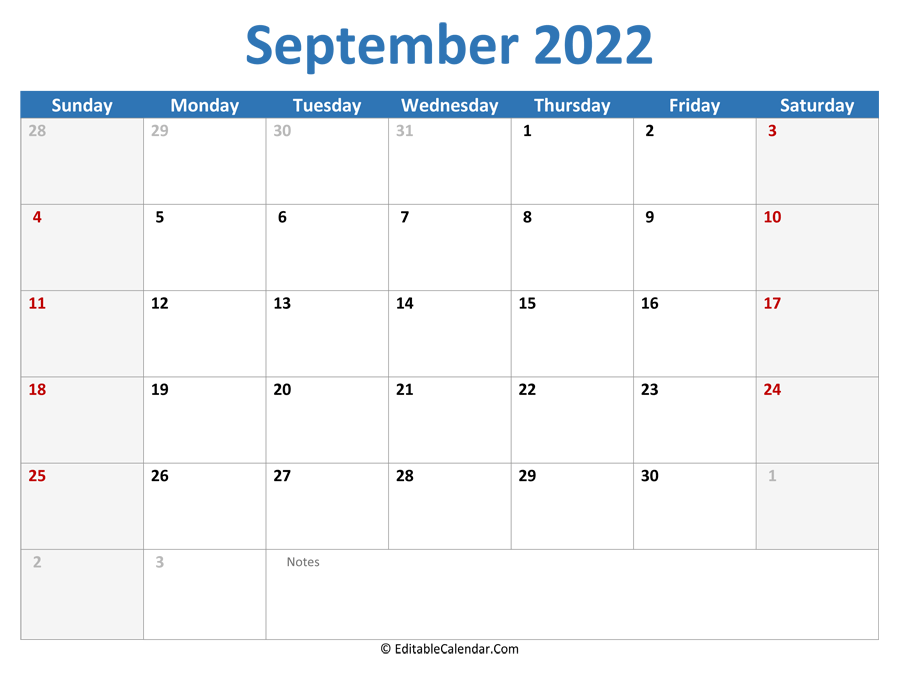 2022 printable calendar september
