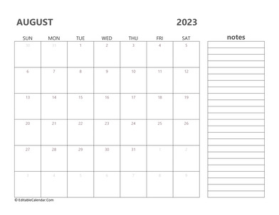 2023 august calendar printable