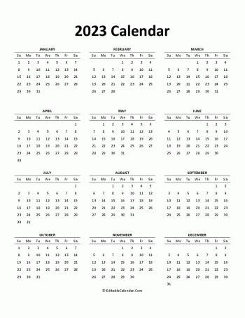 2023 free printable calendar editable