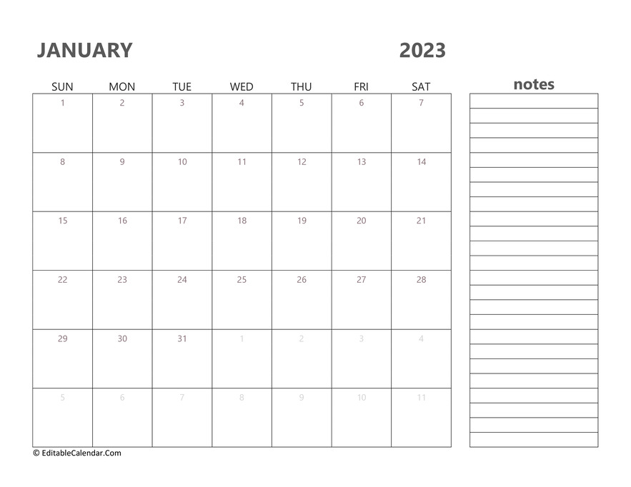 2023 january calendar printable