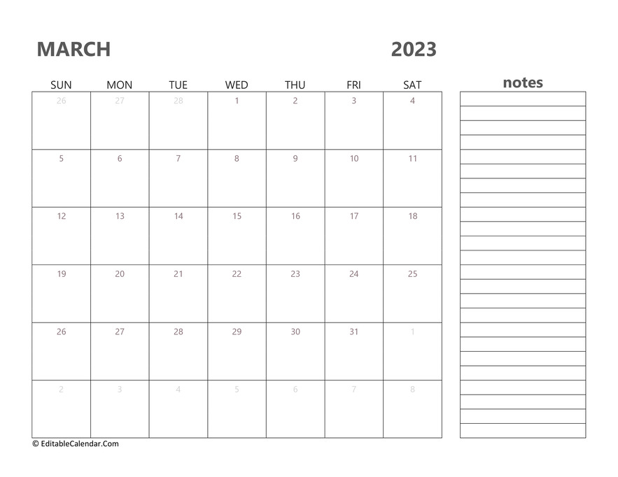 2023 march calendar printable