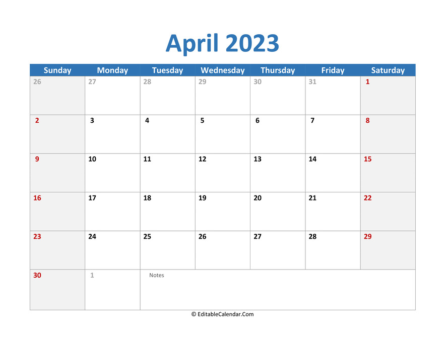 2023 printable calendar april
