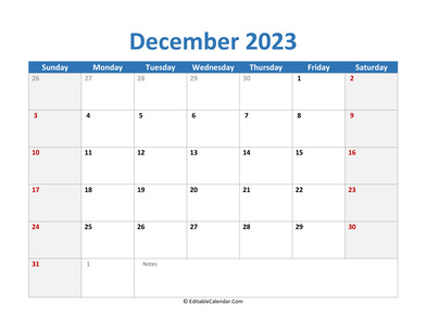 2023 printable calendar december