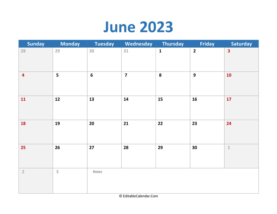 June 2023 Printable Calendar With Holidays June 2023 Printable Calendar With Holidays