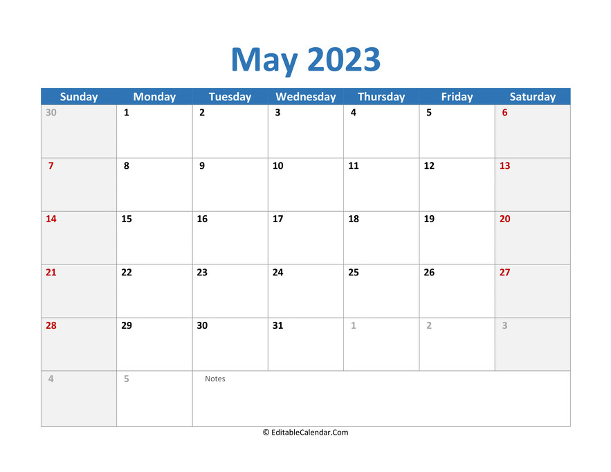 2023 printable calendar may