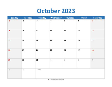 2023 printable calendar october