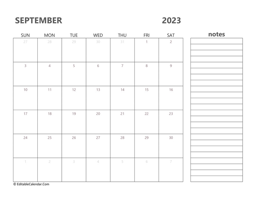 Download 2023 September Calendar Printable Word Version 