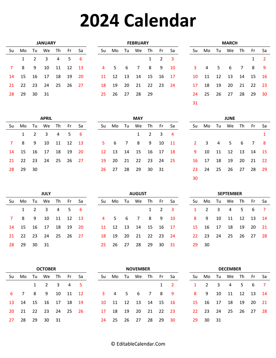 Calendar At A Glance National Day Calendar 2024 Easy to Use Calendar