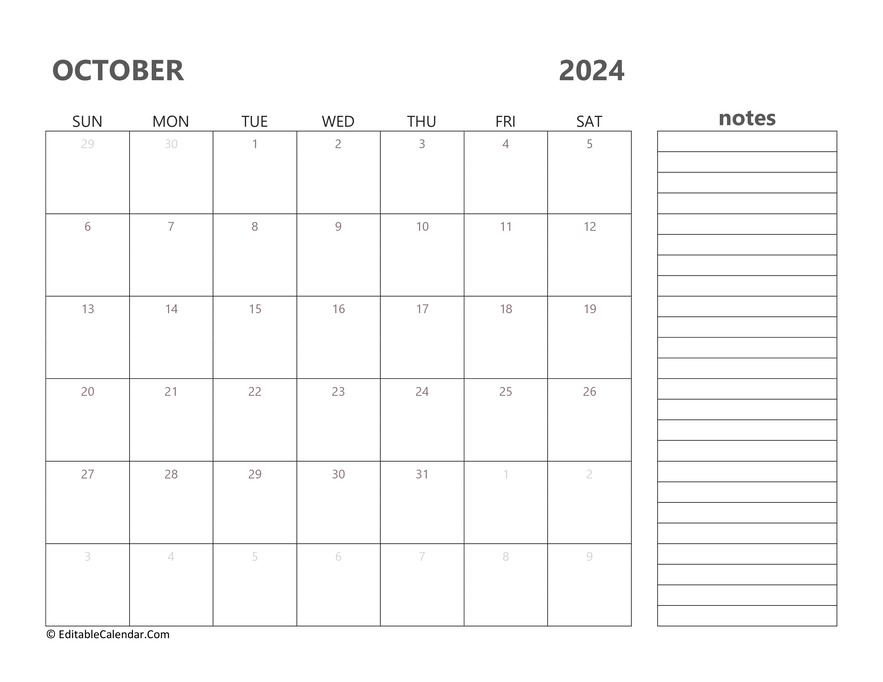October 2024 Printable Calendar with Holidays