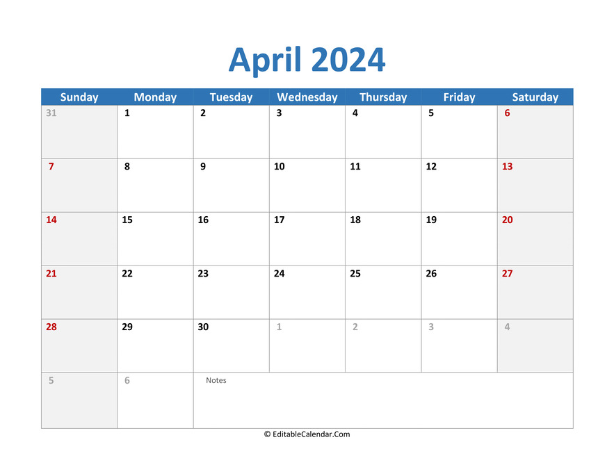April 2024 Printable Calendar with Holidays