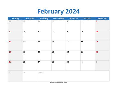 2024 printable calendar february