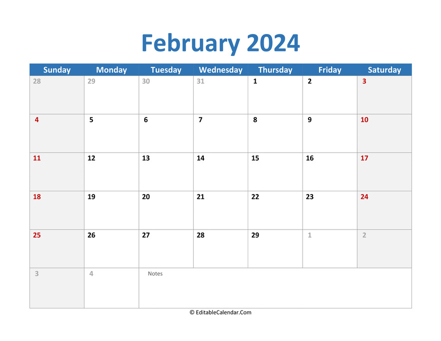 February 2024 Printable Calendar with Holidays