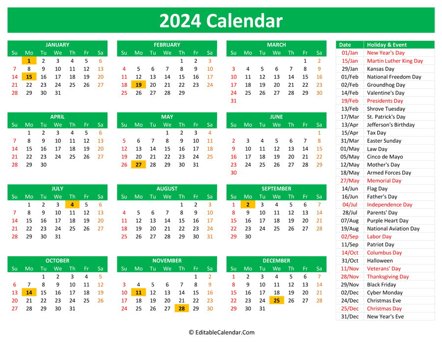 Usa Calendar 2024 Calendar 2024 Ireland Printable