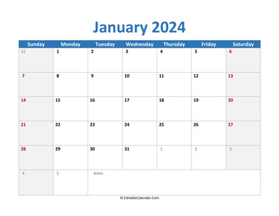 2024 printable calendar january
