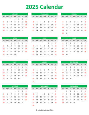 2025 Calendar (Portrait Orientation)