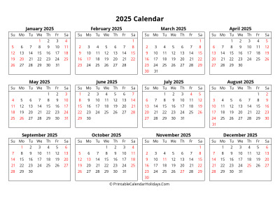 2025 yearly calendar week starts sunday