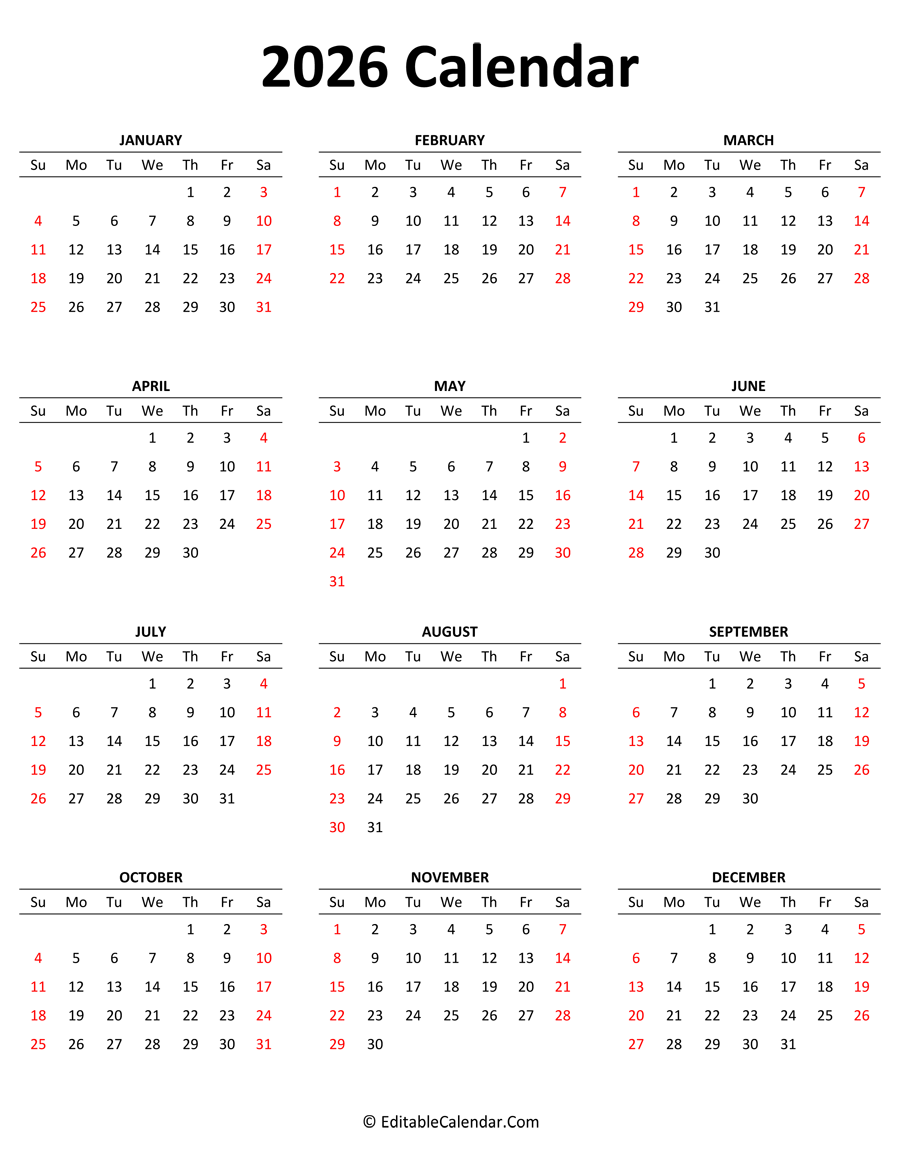 2026 calendar portrait