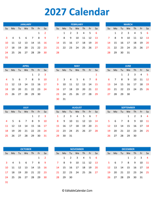 2027 calendar portrait blue style